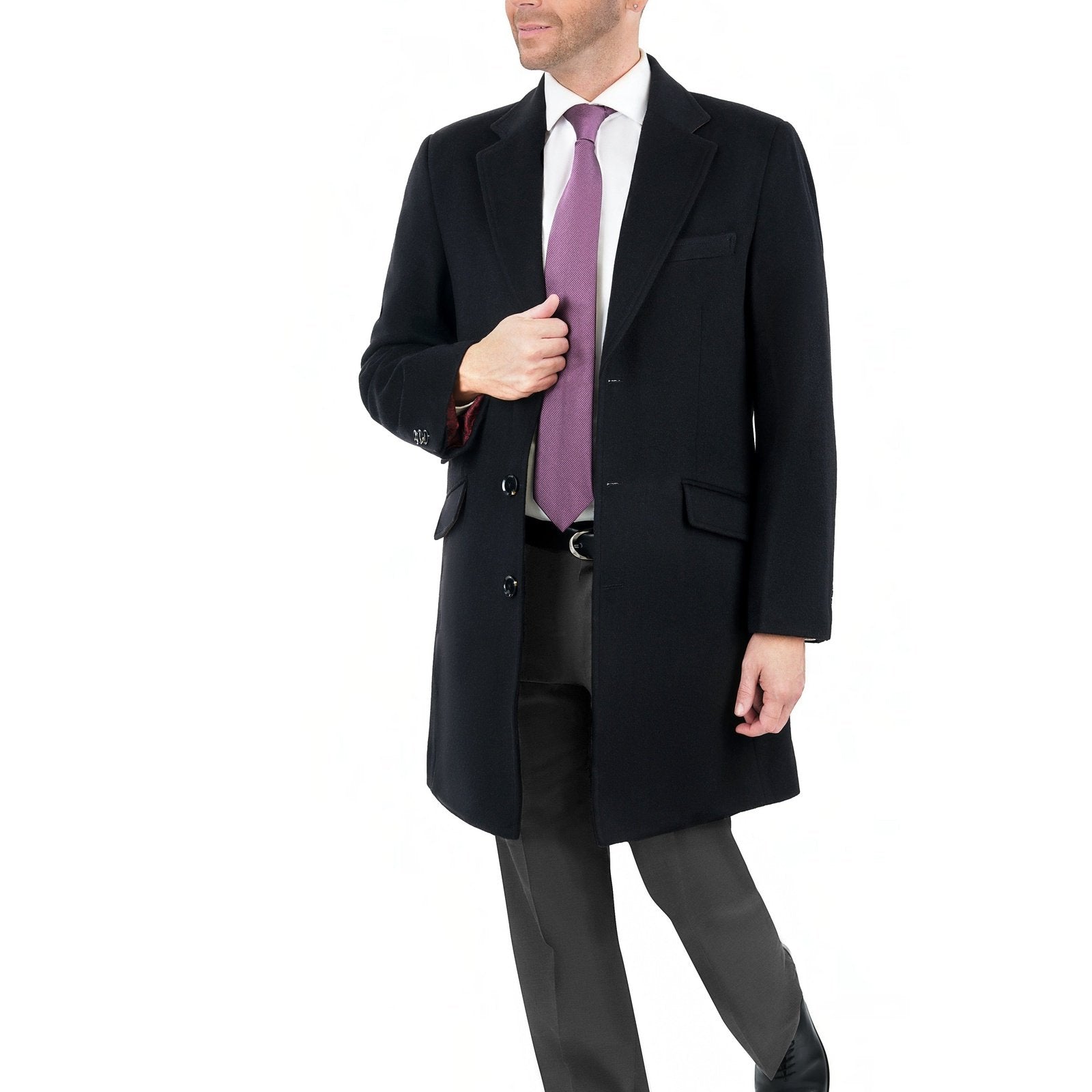 Mens Classic Fit Full Length Single Breasted Wool Cashmere Overcoat