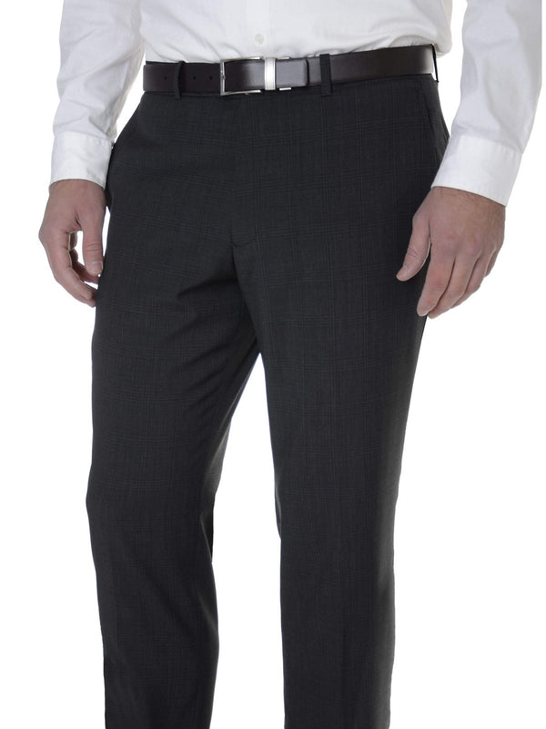 Bar III Mens Slim Fit Charcoal Plaid Flat Front Wool Blend Dress Pants |  The Suit Depot
