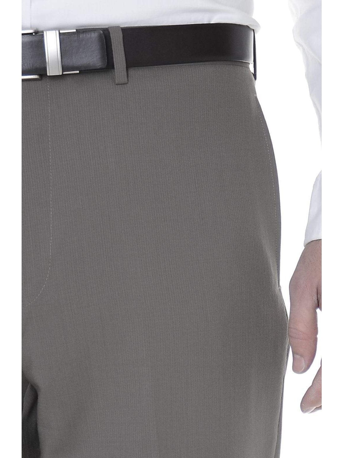 Calvin Klein Mens Slim Fit Taupe Herringbone Flat Front Wool Dress Pants |  The Suit Depot