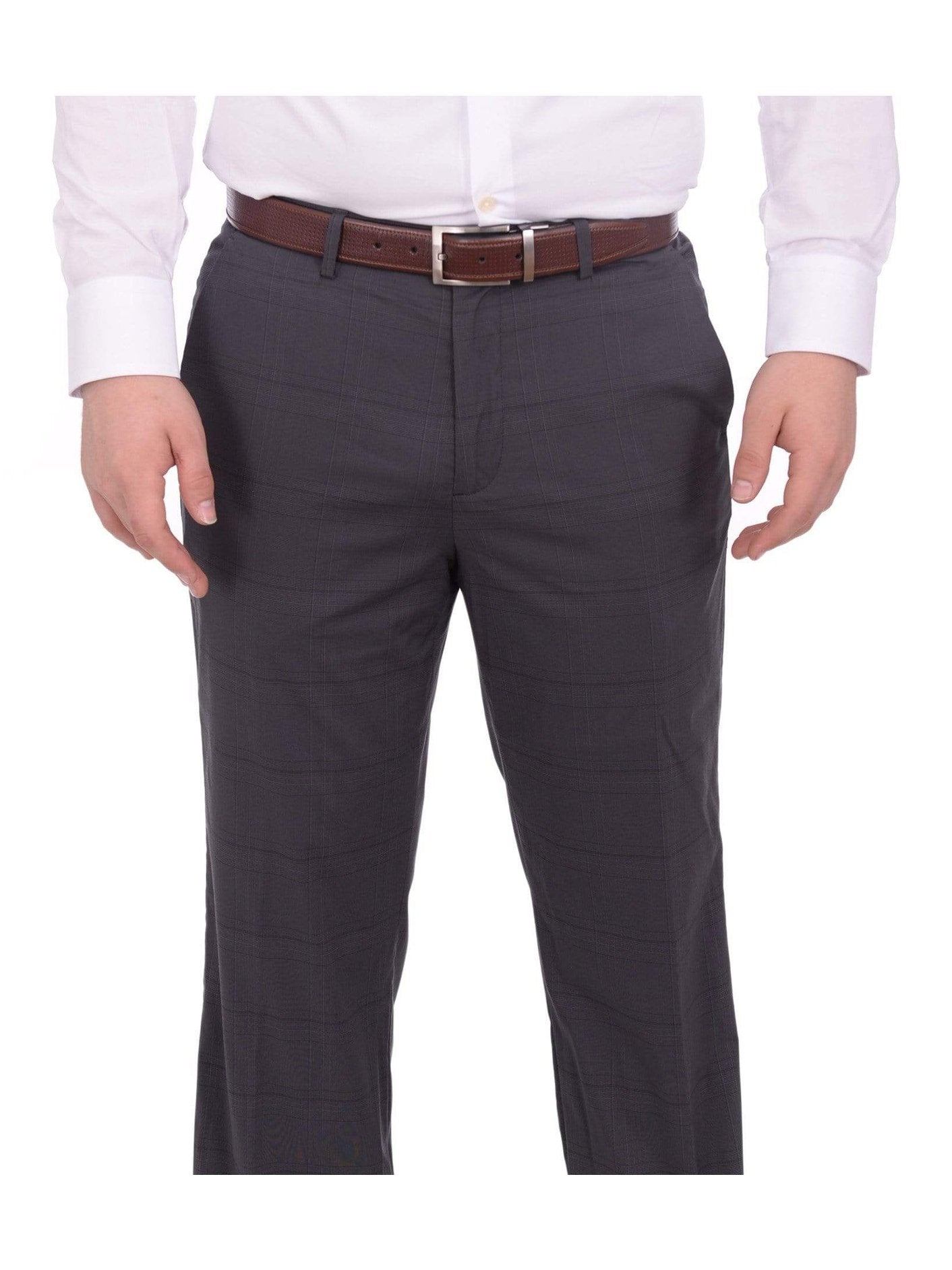 Calvin Klein Regular Fit Gray Glen Plaid Flat Front Cotton Blend Dress  Pants | The Suit Depot