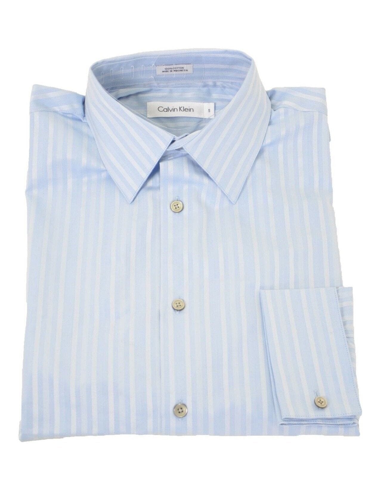 Minder dan zonsopkomst Verkeerd Calvin Klein Mens Blue Striped Classic Fit 100% Cotton French Cuff Dress  Shirt | The Suit Depot