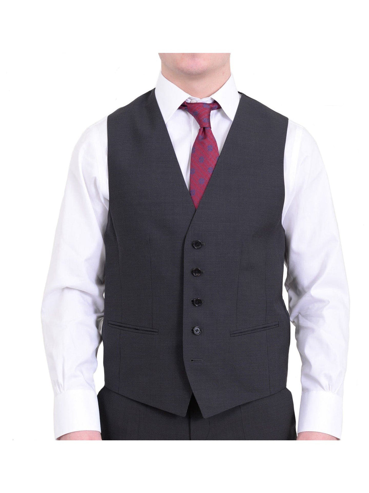 HUGO BOSS THREE PIECE SUITS Hugo Boss The Grand/central Gray Mini Check Two Button Three Piece Wool Suit