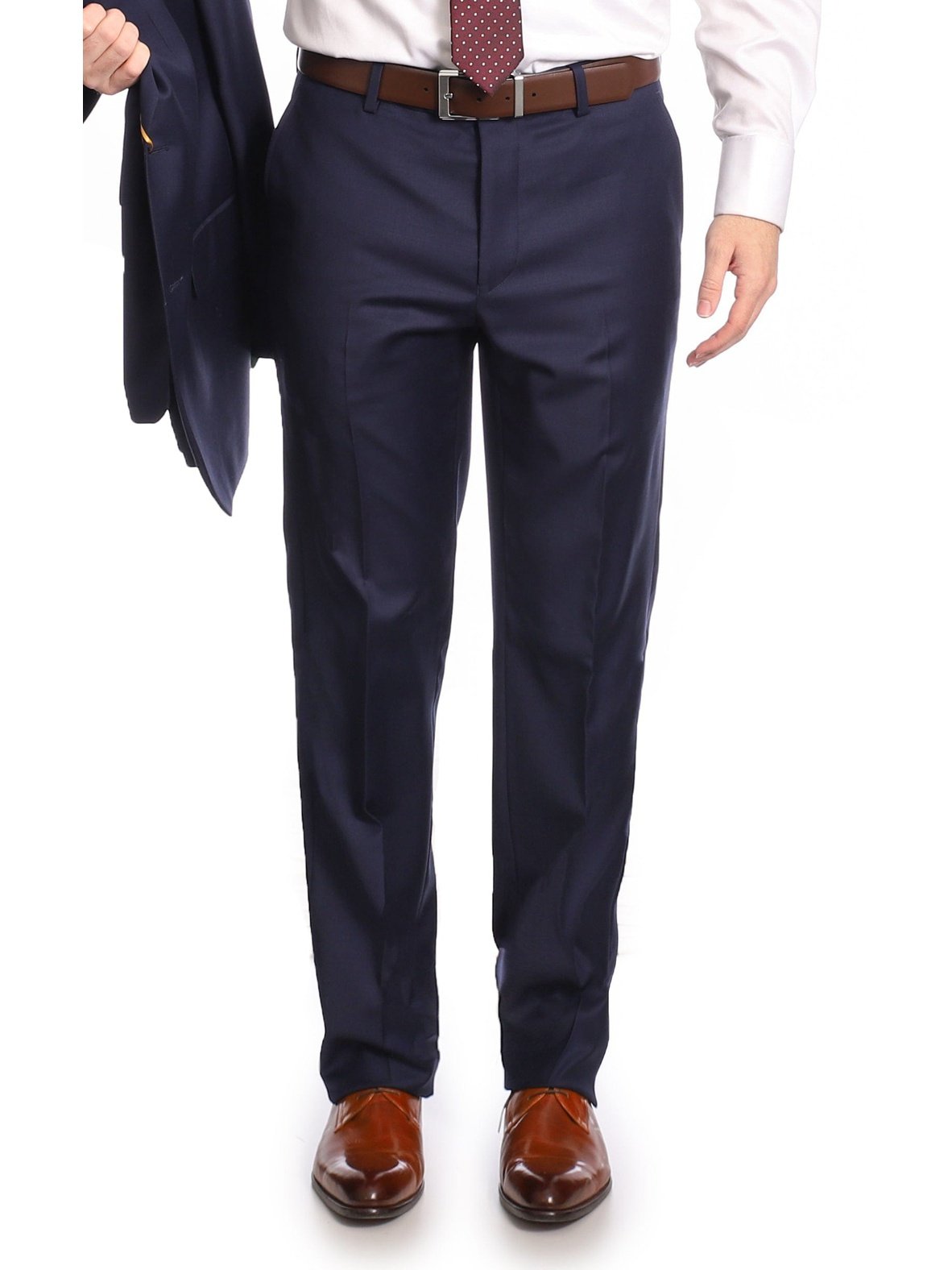 Fitted light blue wool suit pants