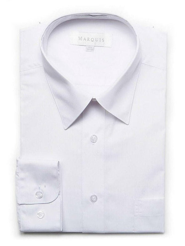 Marquis Mens Slim Fit Solid White Cotton Blend Dress Shirt | The Suit Depot