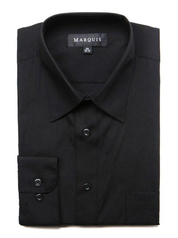 Marquis Mens Slim Fit Solid Black Cotton Blend Dress Shirt | The Suit Depot