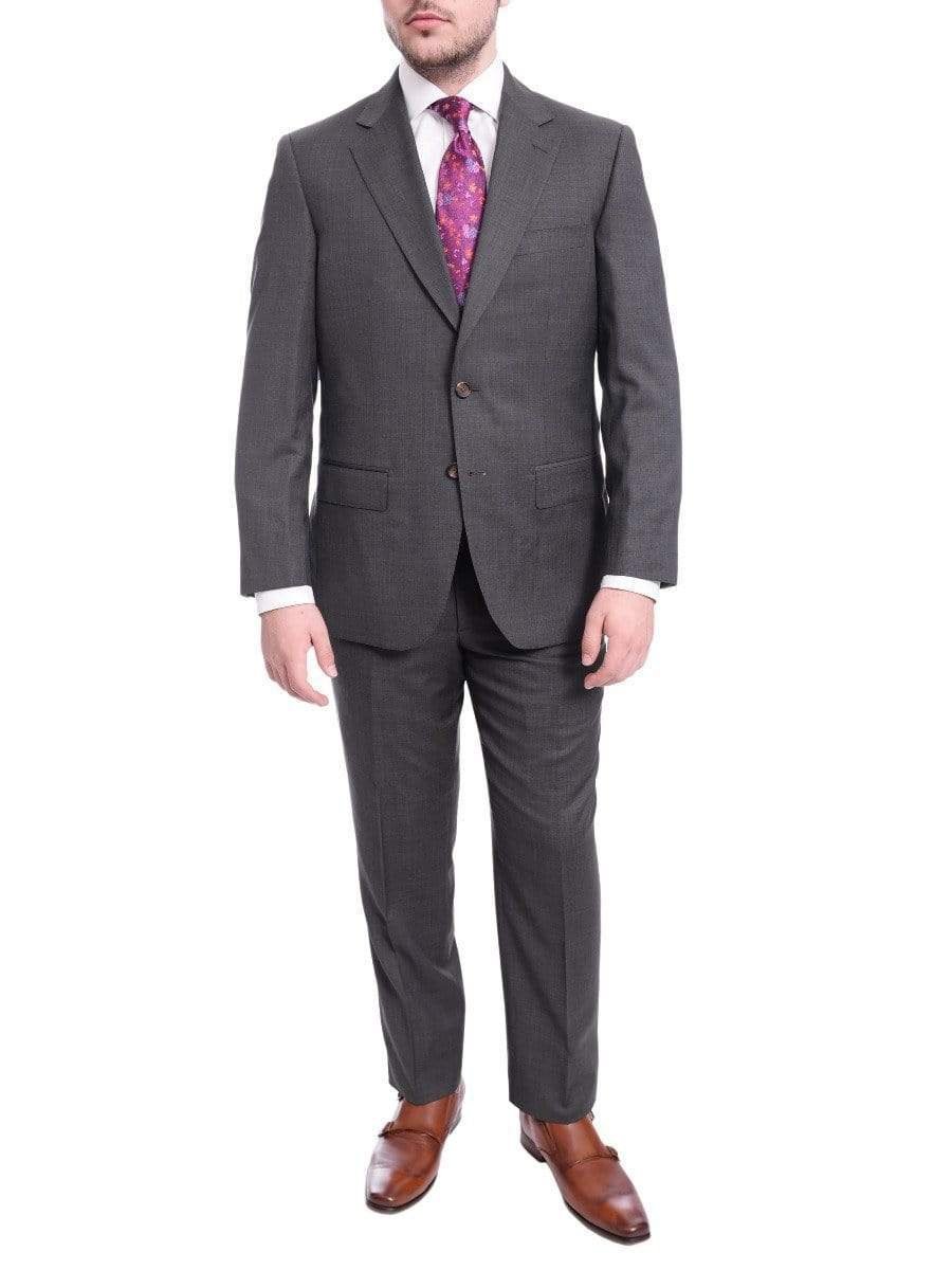Max Davoli TWO PIECE SUITS 40S Mens Regular Fit Gray Stepweave Two Button Half Canvassed Wool Suit