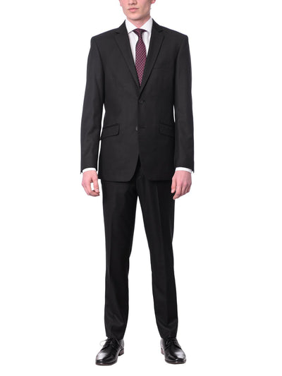 Raphael Mens Solid Black Slim Fit 2 Button Suit | The Suit Depot