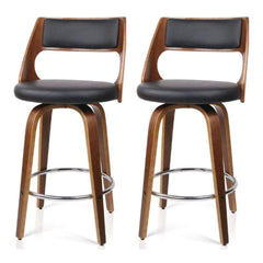 Bentwood Wooden Counter Stool Leather Swivel Set of 2 Black 65cm