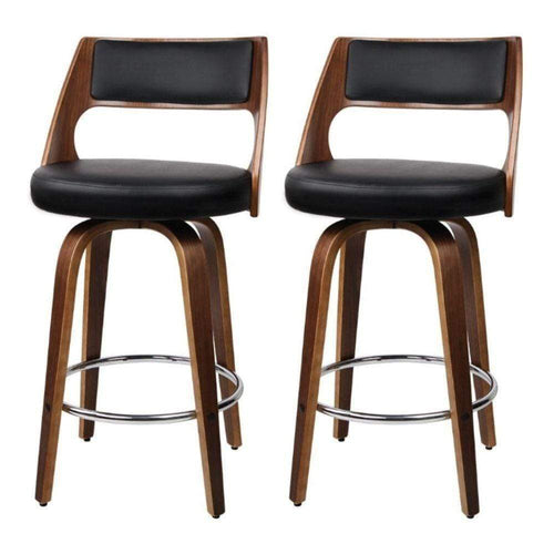 Buy Bentwood Wooden Counter Stool Leather Swivel (Set of 2) Black | Bar  Stool Home