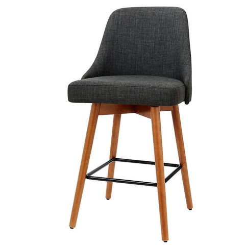 Bar Stools - Colby Bar Stool Fabric Wooden Swivel (Set Of 2) Charcoal 65cm