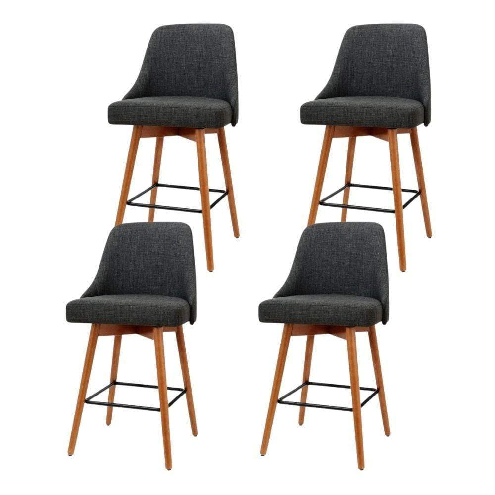 Colby Fabric Counter Stool Wooden Swivel Set of 4 Charcoal 65cm