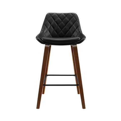 Bar Stools - Hunter Leather Bar Stool Wooden (Set Of 2) Black 68cm