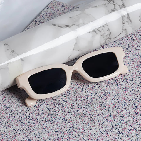 Thunder Cream Black Rectangle Sunglasses featuring a bold dual-tone frame with a modern, edgy design