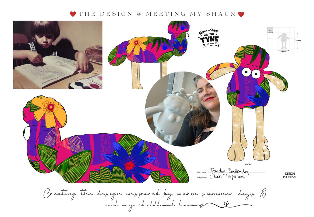 Image of me as a child drawing and my Shaun on the Tyne drawings