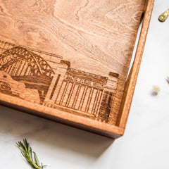 Sapele wood tray with Newcastle landmark etch
