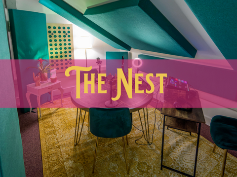Flamingo Heights podcast studio which is called The Nest
