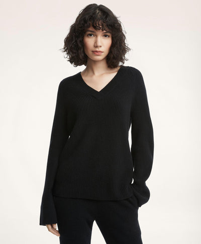 Merino Wool Cashmere V-Neck Relaxed Sweater