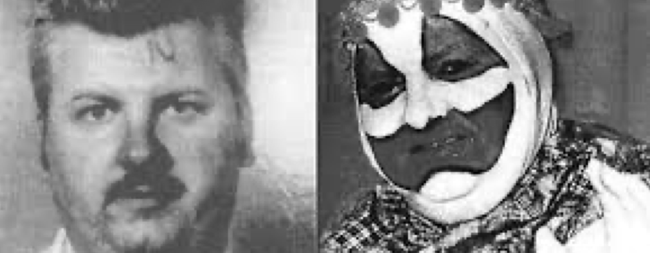 John Wayne Gacy, deux portraits dont l'un maquillé en clown