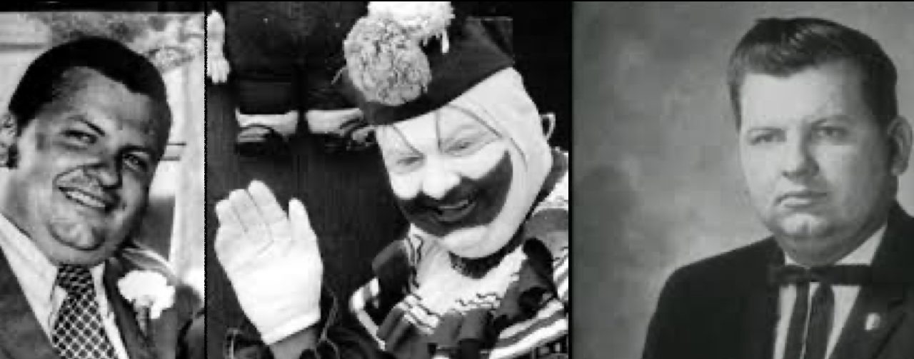 Trois portrait de Gacy dont un en Clown Pogo