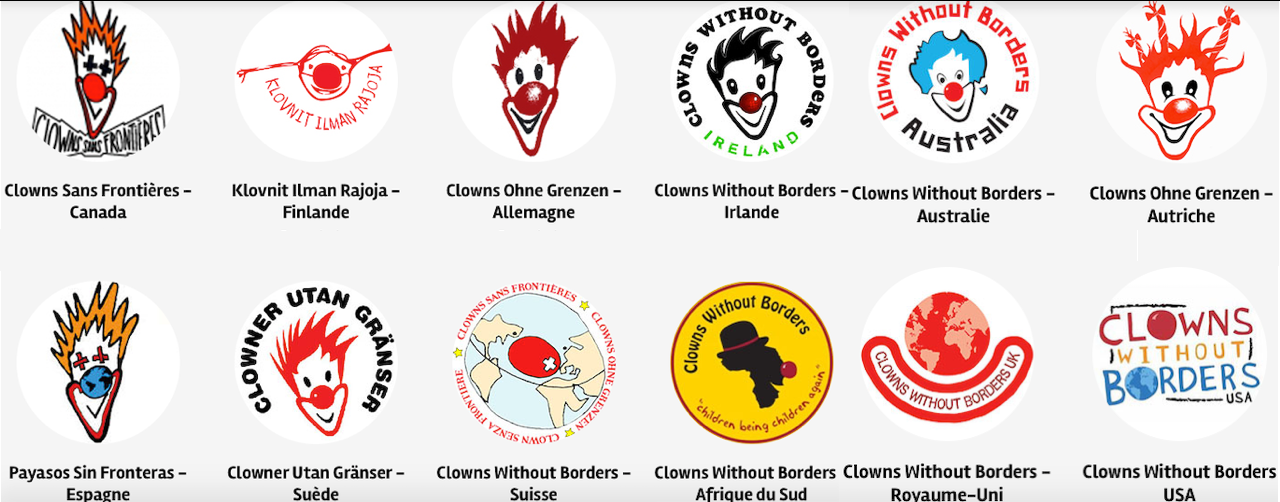 Les logos de Clowns sans Frontières de différents pays