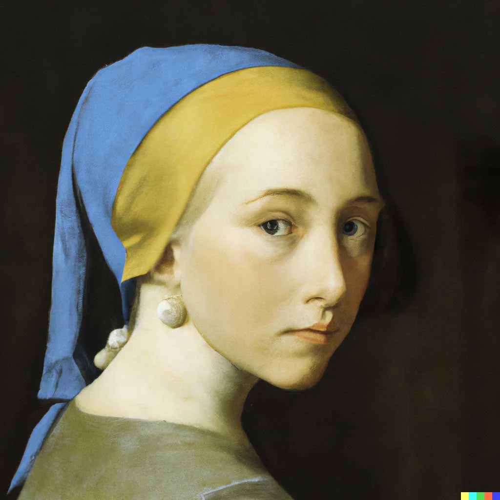 An AI generated variation of 'Girl with a Pearl Earring' by DALL-E2 (OpenAI)