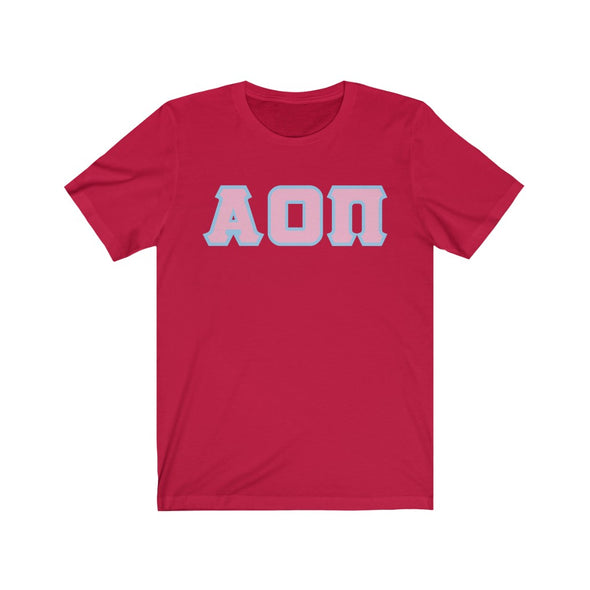 AOII Printed Letters | Pink with Light Blue Border T-Shirt