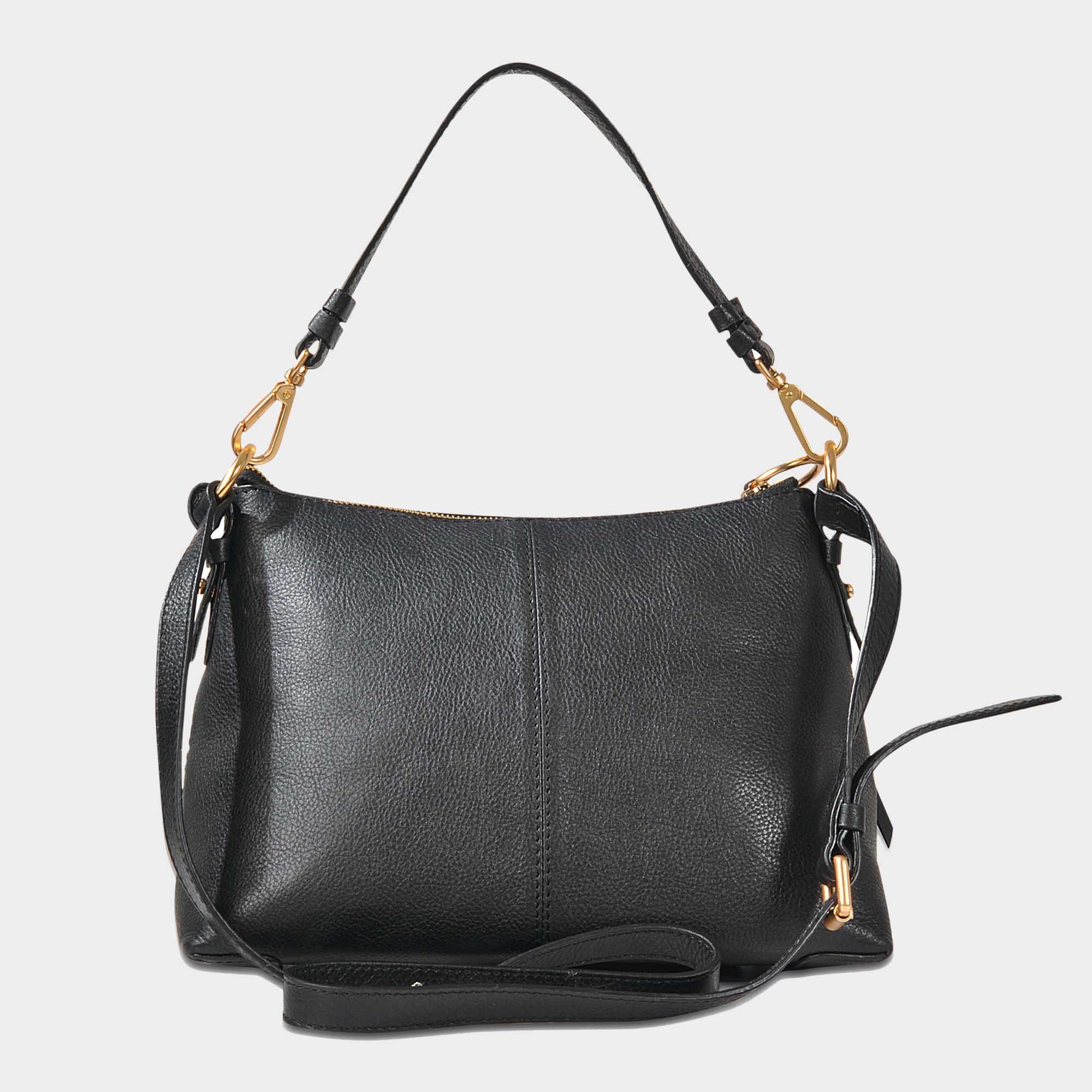 Joan Shoulder Bag in Black Grained Leather and Suede