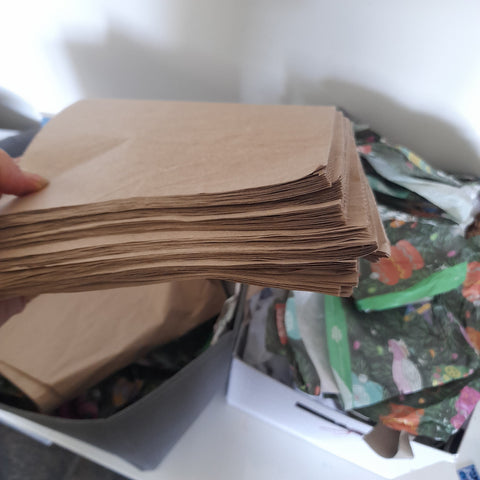 Sustainable packaging - repurposed brown paper.