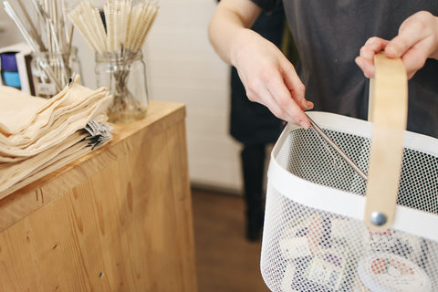 Woman shopping for reusable products