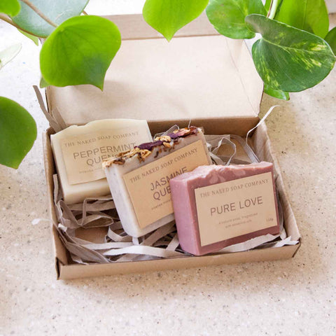 set of 3 plastic free soaps. Sustainable Christmas gift.