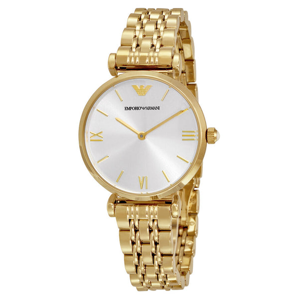 Emporio Armani Classic Silver Dial Gold-tone Ladies Watch AR1877 – Watches  of America