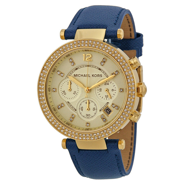 Michael Kors Parker Lux Gold Tone Steel Chrono Crystals Ladies Watch NIB  MK4693