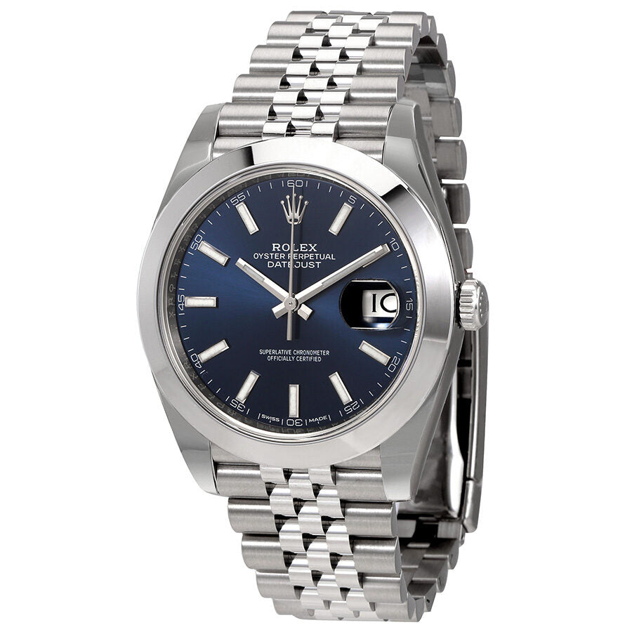 rolex datejust 41 blue dial stainless steel men's watch