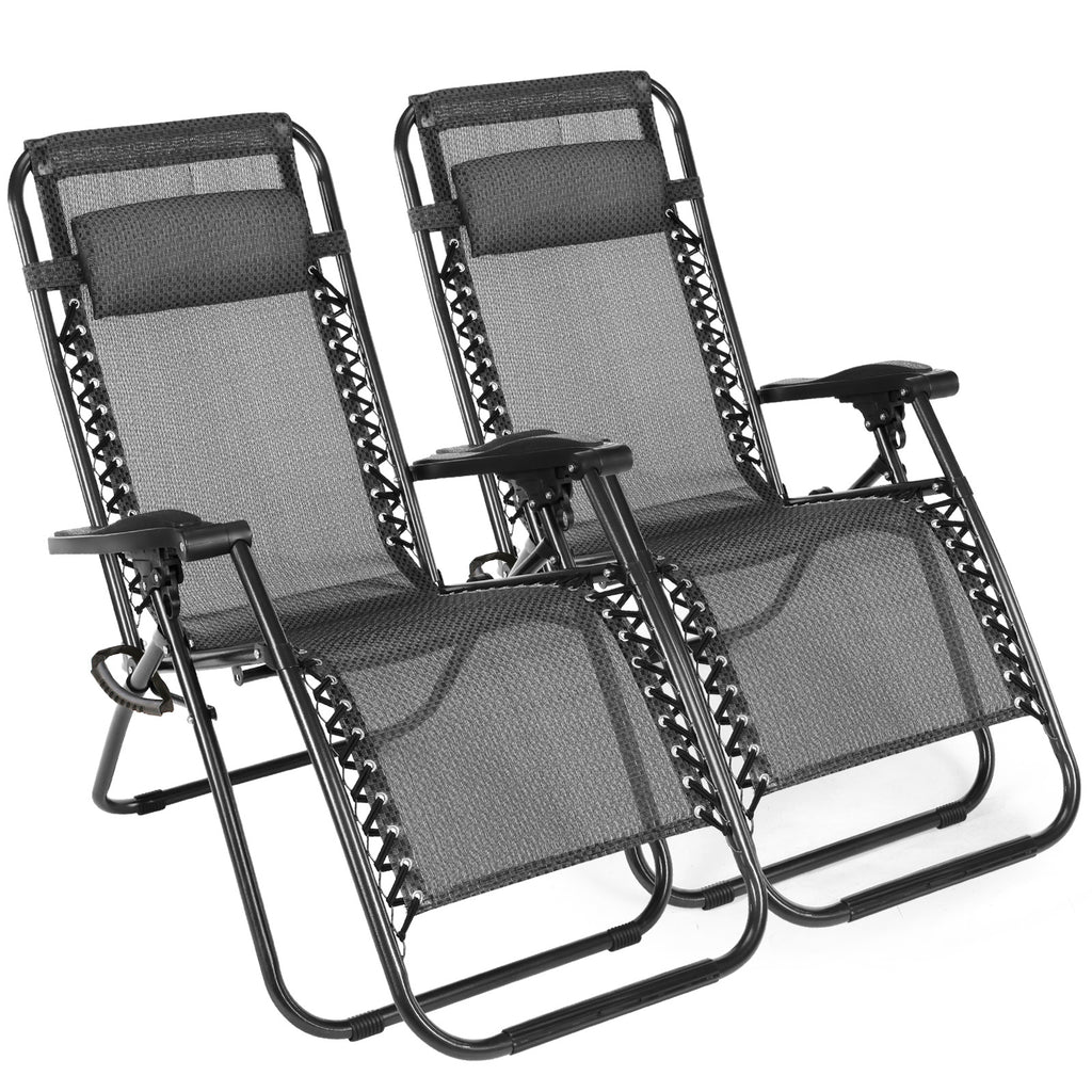 set of 2 grey sun loungers