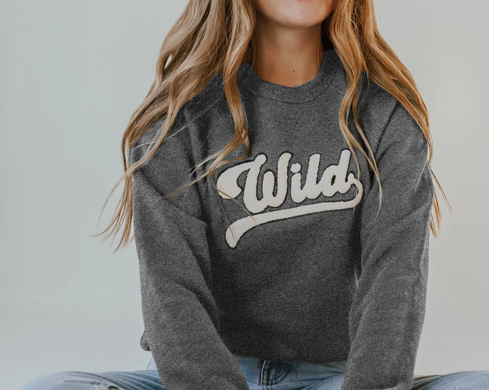 Wild Varsity Chenille Gray Pullover Sweatshirt Adult-image-1