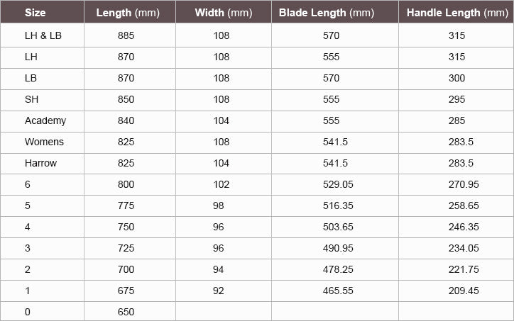 GM Sizing Guides - Cricket