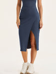 Textured Brush-back Split Midi Skirt