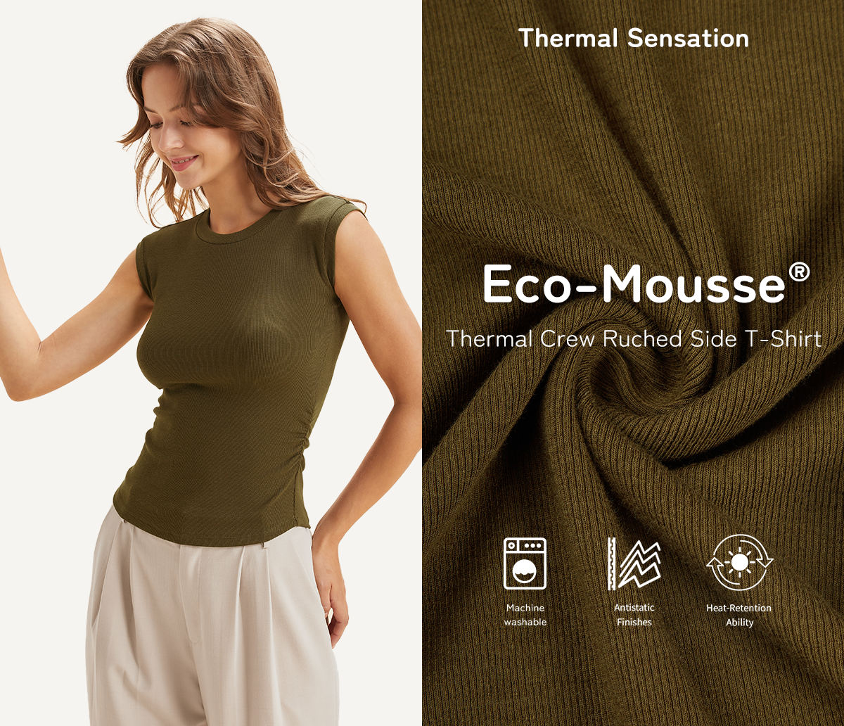 Ogl Eco-Mousse® Thermal Crew Ruched Side T-Shirt – OGLmove