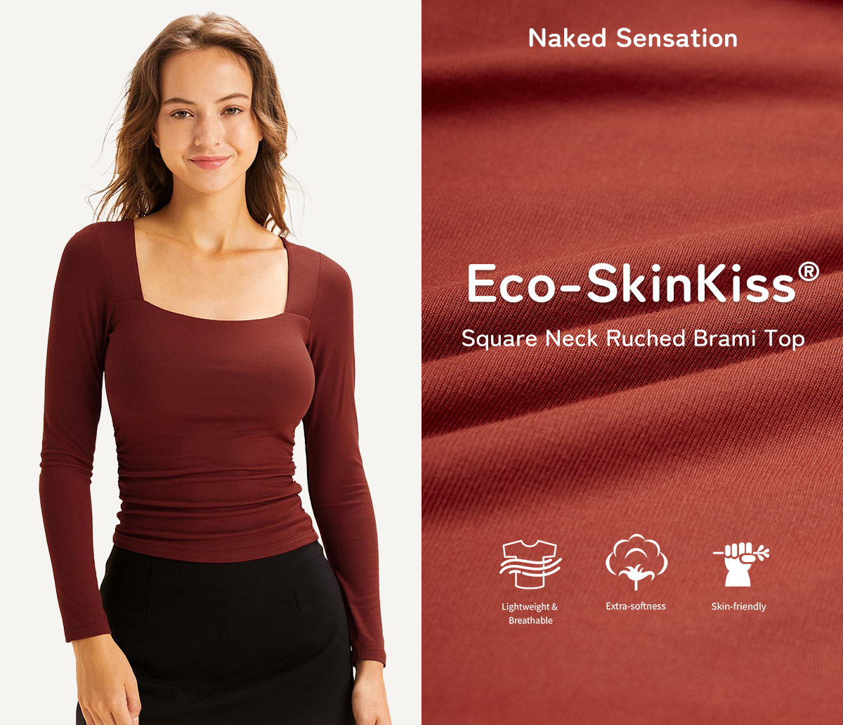 Ogl Eco-SkinKiss® Square Neck Ruched Brami Top – OGLmove