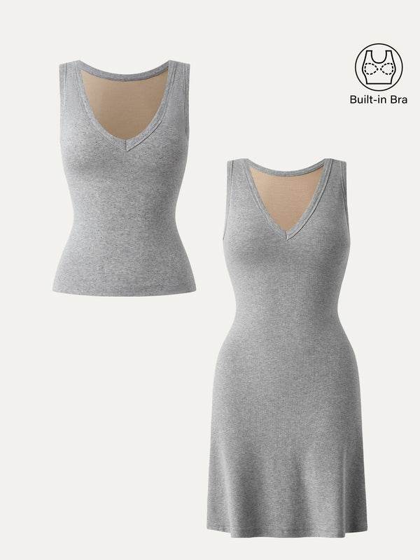 2Pcs Set V-neck Cotton Brami Tank & A-line Brami Tank Dress