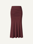 Soft Tencel Wool Mid-waist Ruches Midi Skirt