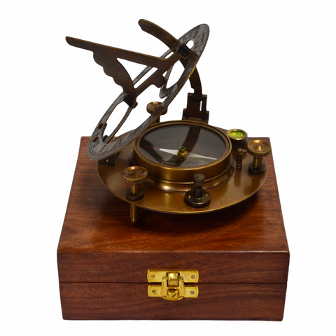 RedSkyTrader Sundial Compass Solid Brass Sun Dial (with Wooden Box) –  Nagina International