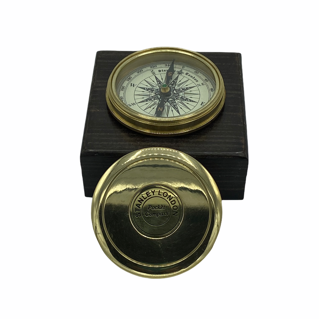 3 Large Brass Poem Compass In A Wood Box Ahura Collectables 3869