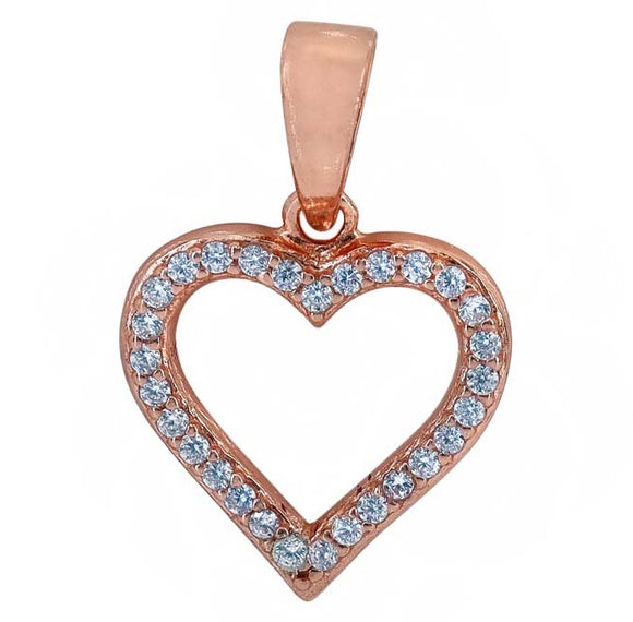 Rose Gold Plated Sterling Silver Heart Pendant with Cubic Zirconia