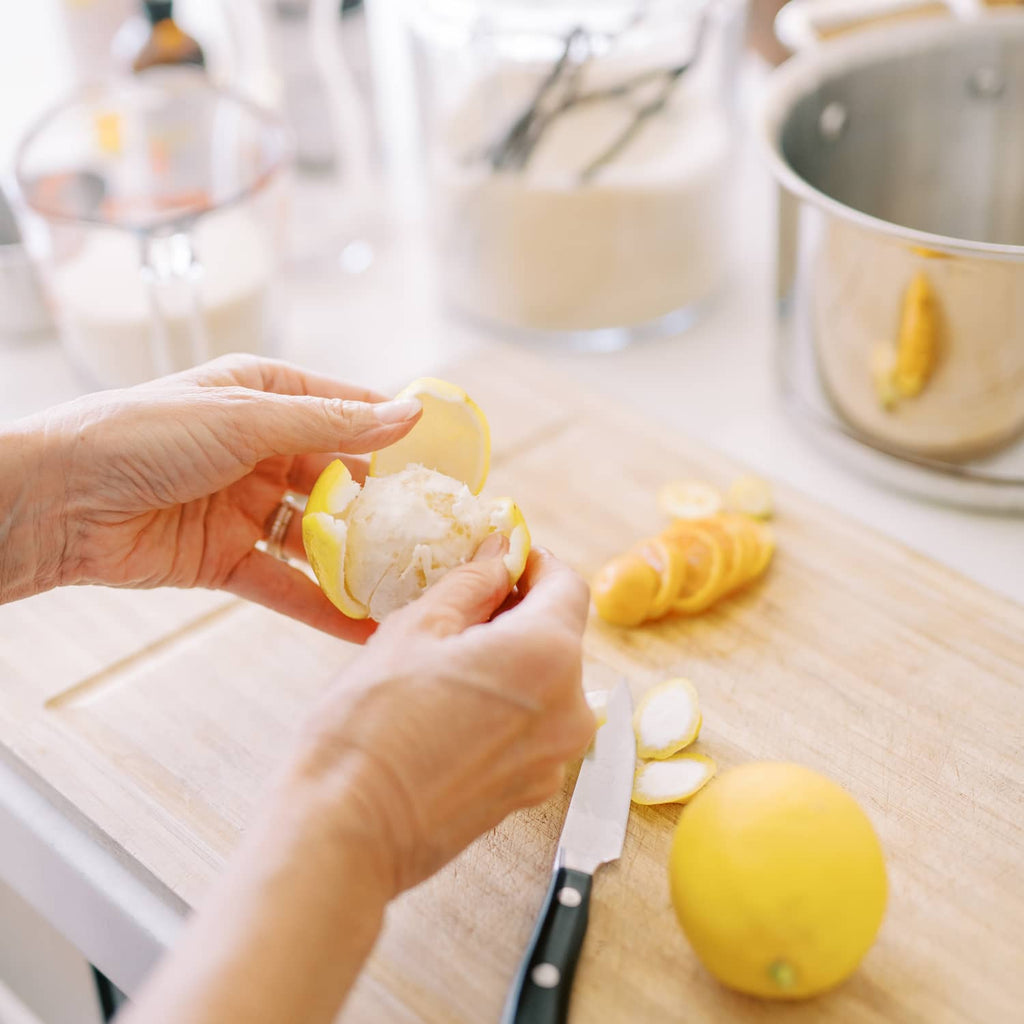 Peeling Meyer Lemons to make candied lemon peels