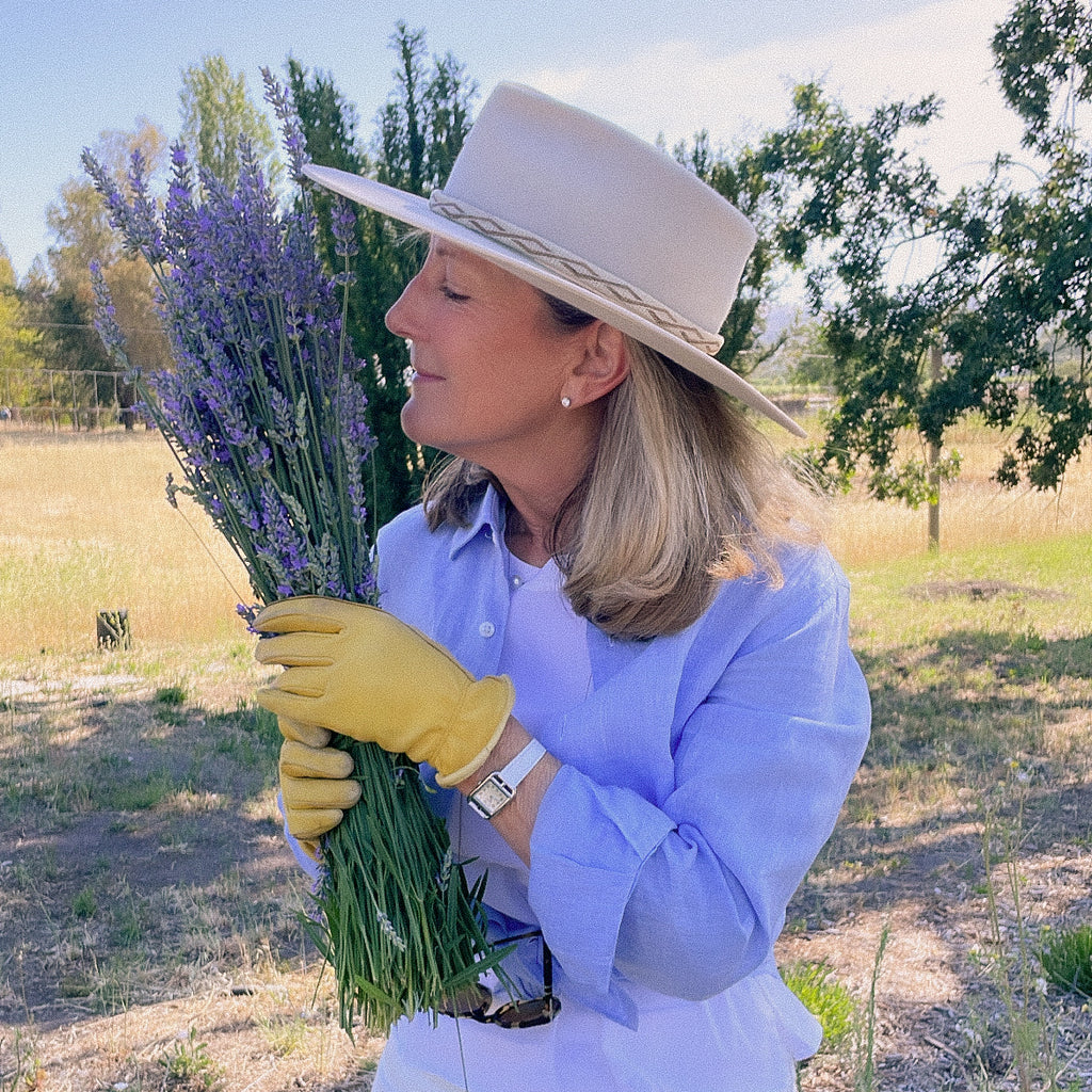 Karin Campion of Sonoma Syrup holding freshly harvested lavender