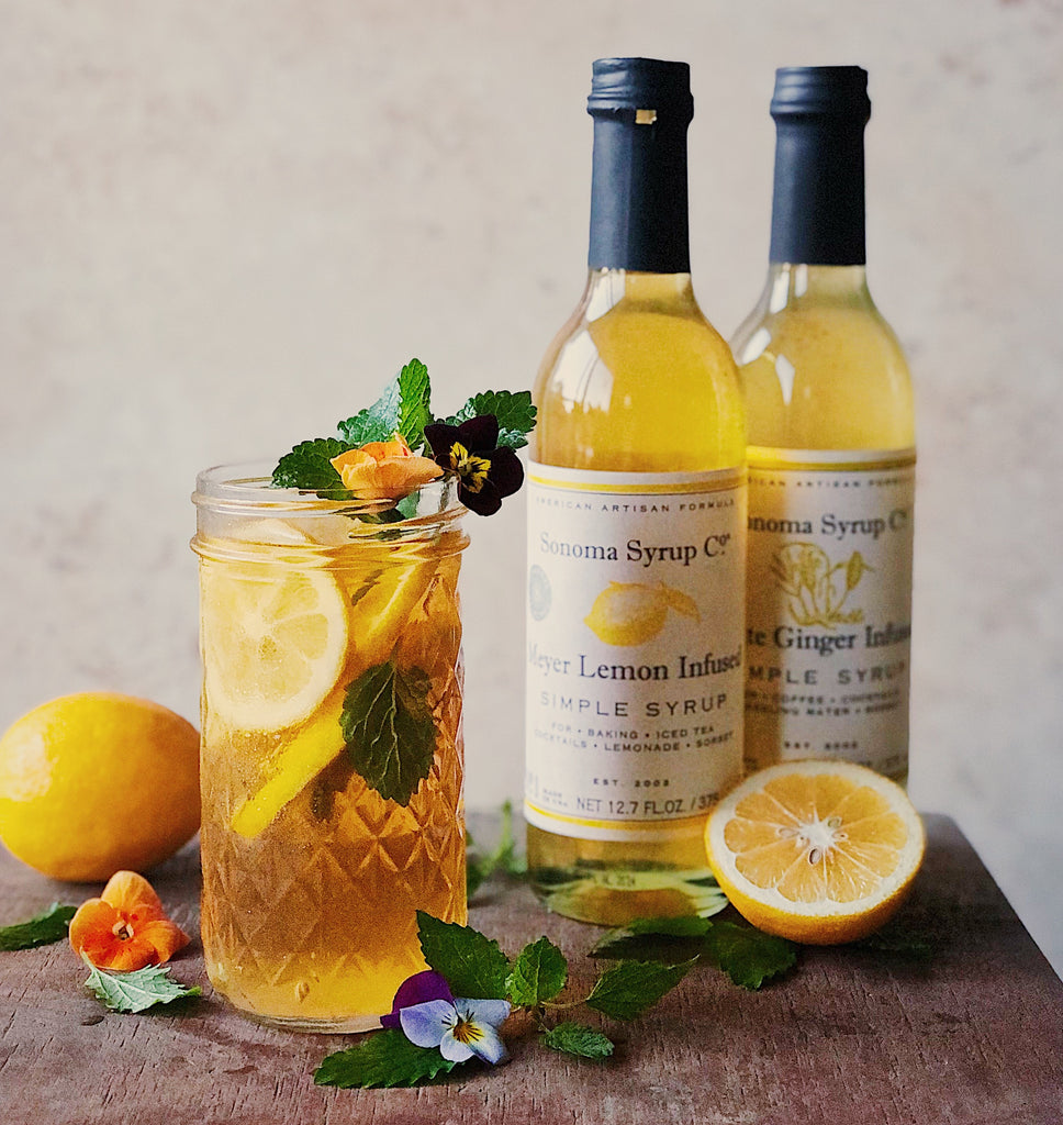 Meyer lemon ginger cold brew iced tea made with Sonoma Syrup Co. simple syrups.