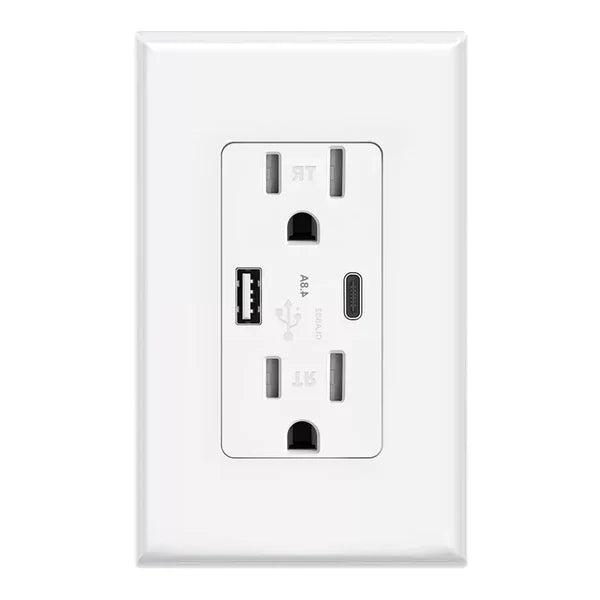 4K UltraHD WIFI Streaming Nanny Cam Hardwired Functional USB-A & C Receptacle Outlet Plug