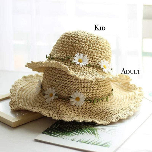 Cat/ Bear Straw Hat for Women Girl Kid Toddler Beige Bear / M(Adult)