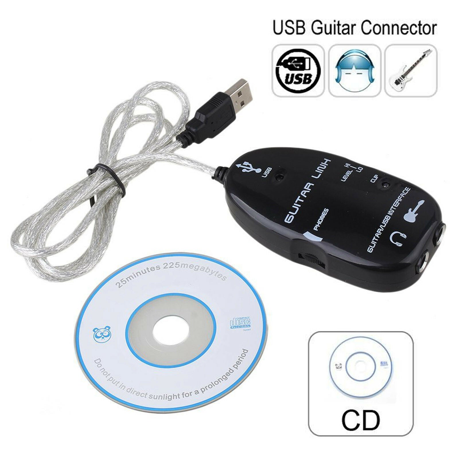 guitar to usb interface link cable audio recorder for pc/for mac